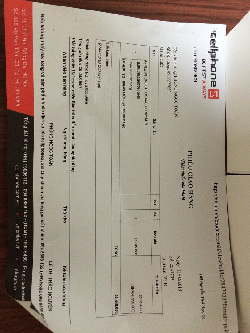 Iphone 6 PLus Gray 64 GB vừa lấy trong Cellphones ra kèm gói bảo hành full 1 năm! - 1