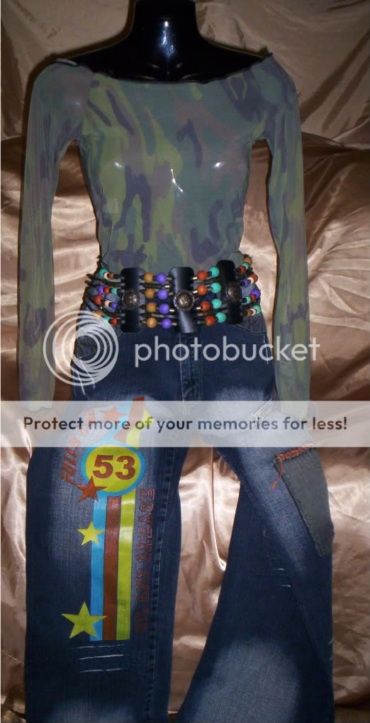 Oil & Grease jeans sheer camo top & awesome belt 26X32  