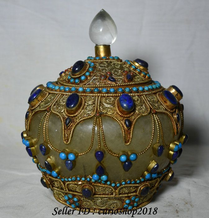 Handwork Old Tibet Silver Inlay Blue Jade Cloisonne Flower Pendant A1