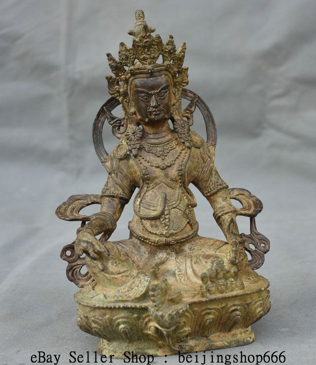Tibetan Buddhist Brass carved Yellow Jambhala Yellow Mammon Buddha Statue