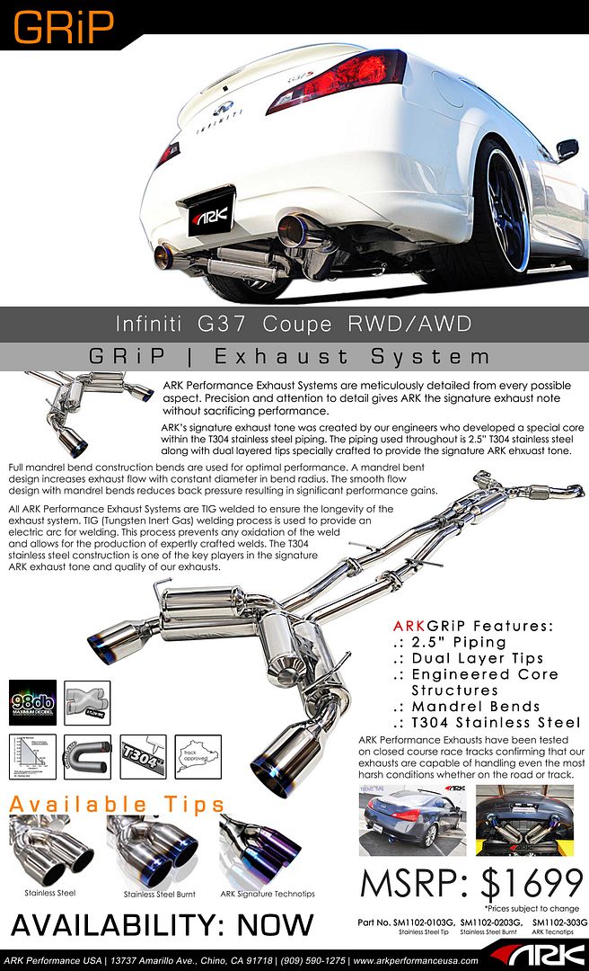 ARK GRiP Exhaust System : G37 Coupe RWD/AWD - MyG37