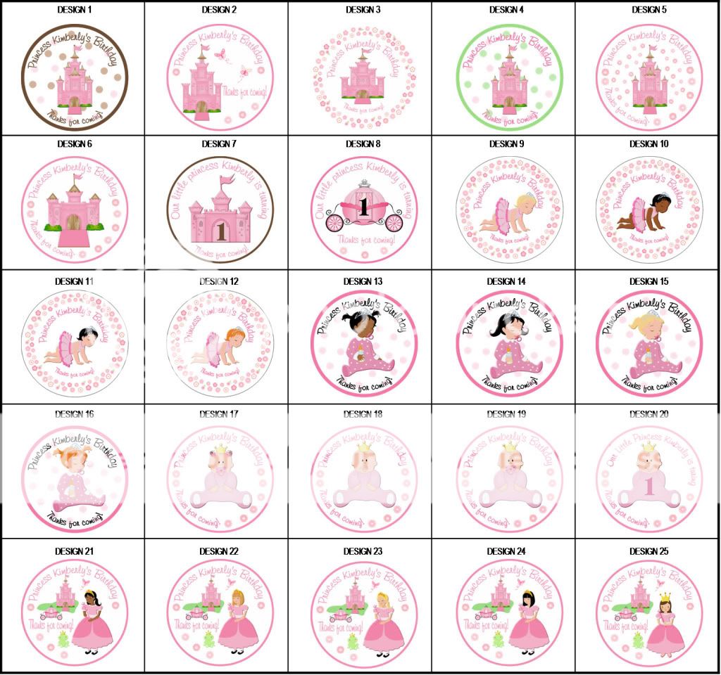 Round castle princess labels stickers party favors  